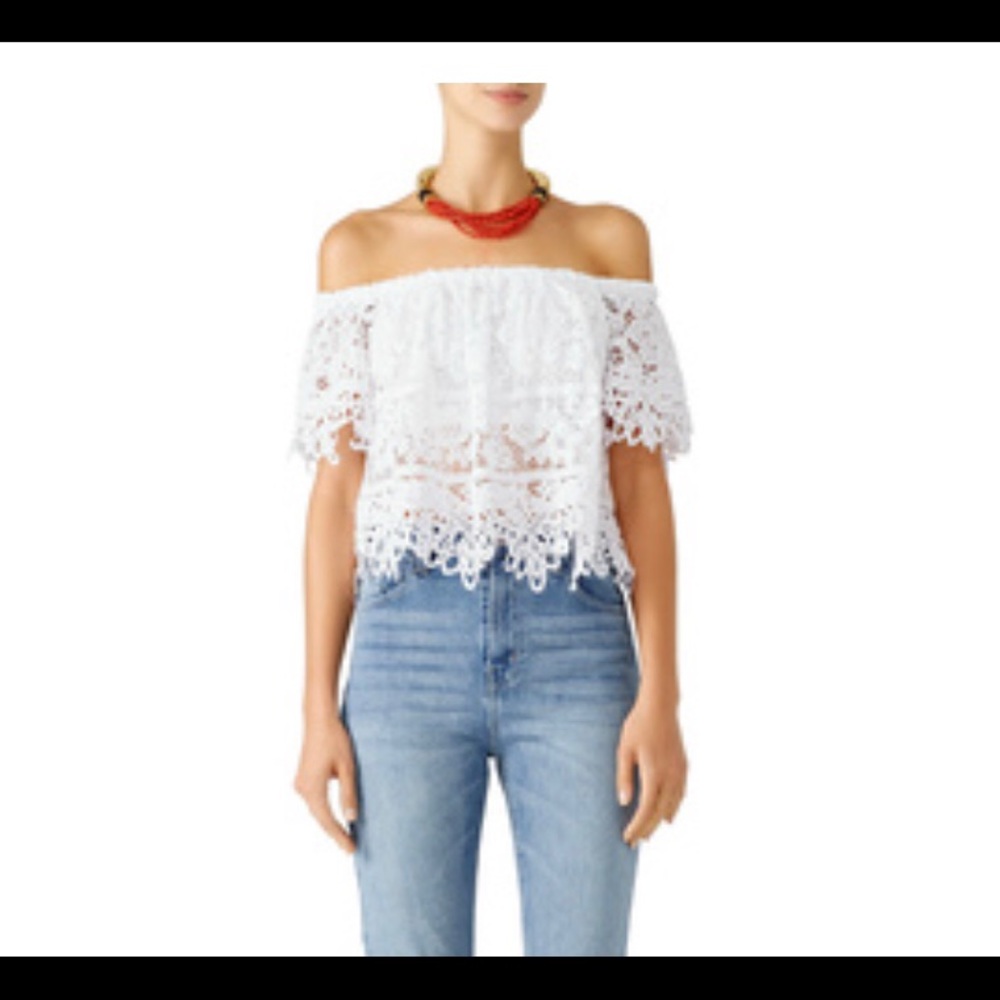 Off-the-Shoulder White Lace Blouse